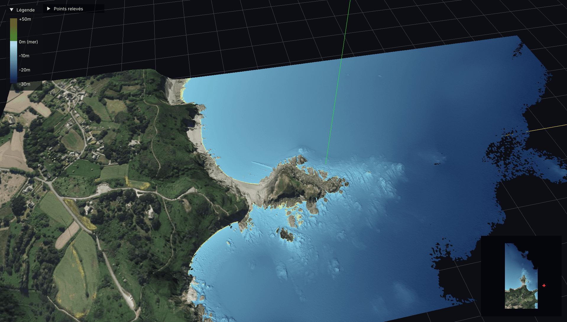 Vue satellite superposée au relief